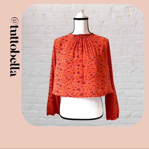 Free People Orange Floral Open Back Top - Picture 1 of 6